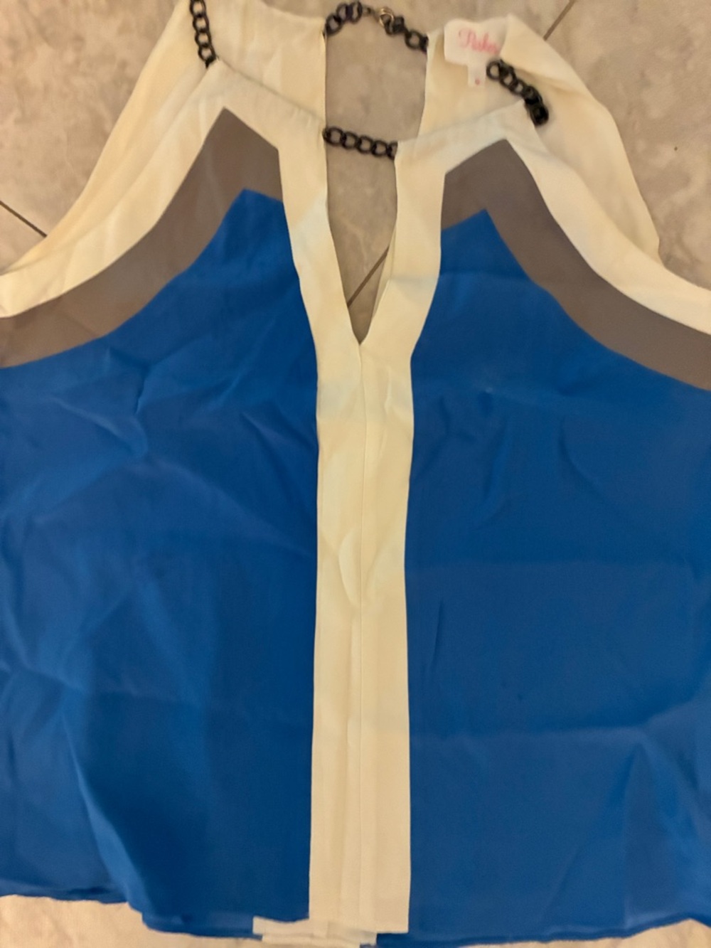 Parker Blue Cream and Gray Colorblock Chain-Accent Tank
